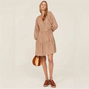 Madewell Tan Gingham Long Sleeve Dress
